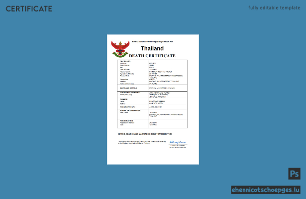 Thailändische Sterbeurkunde – Beispielansicht in Word und PDF